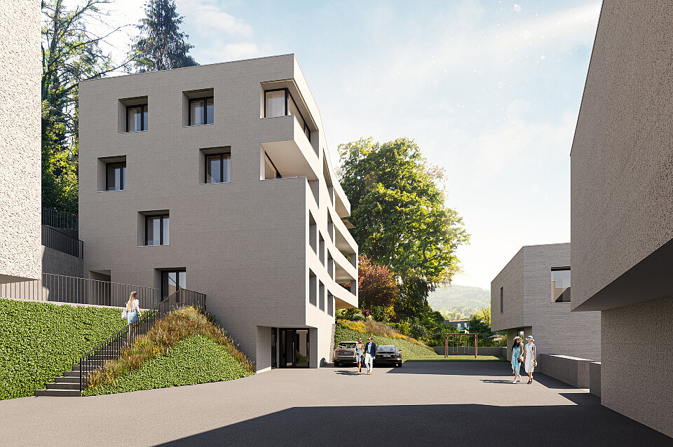 Rendering der Wohnanlagen Villen am See in Lochau. Innenhof VILLEN AM SEE, Lochau