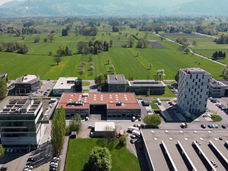 Luftbild vom Gewerbegebiet Millennium Park in Lustenau.